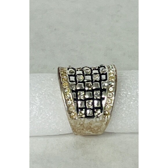 Vintage MOD Costume RING Rhinestone Sz 6 Silver Tone Cocktail Jewelry - Picture 1 of 6
